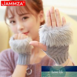 Plush Cashmere Women's Gloves for Winter Half Fingers Knitting Touch Screen Keep Warm Striped Fashion Ladies Faux Fur Cold-proof Factory price expert design Quality