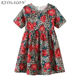 Kidsalon Girls Dress Rose Flower Summer Kids Dresses for Girls Costume A-Line Children Princess Dress Baby Girl Clothes Q0716