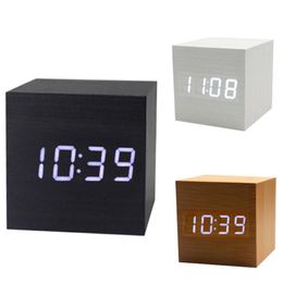 Other Clocks & Accessories Wooden LED Alarm Clock Retro Glow Desktop Table Decoration Voice Control Snooze Function Desk Tool