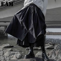 [EAM] High Elastic Waist Black Irregular Pleated Casual Half-body Skirt Women Fashion Spring Autumn 1DD6195 21512