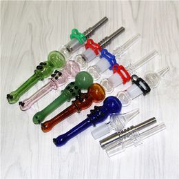 Mini Nectar Kit 14mm Nectar Smoking Dab Straw Pipes Oil Rigs Micro Set Glass Water Pipe Metal Tip quartz tips