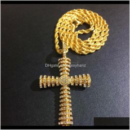 & Pendants Drop Delivery 2021 Fashion Mens Gold Necklace Cross Pendant Hip Hop Jewelry Rhinestone Crystal Design Stainless Steel 60Cm Long Ch