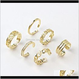 Toe Rings Body Jewellery Drop Delivery 2021 6Pcs Gold Plated Colour Protection Foot Index Finger Tail Opening Adjustable Ring Set D1Or5