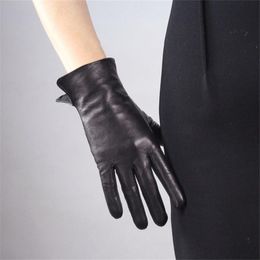 Fingerless Gloves Genuine Leather Pure Sheepskin Medium And Long Section Fashion Black Slender Cut Basic Style Woman Warm TB79