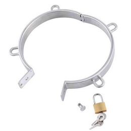 NXYSm bondage camaTech Metal Neck Collar Cuff Restraint with Lock Stainless Steel SM Lockable O-Rings Bondage Choker Necklace Slave Adult Game 1126