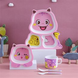 Dinnerware Sets 5Pcs/Set Cute Kids Tableware Set Bamboo Fiber Safe Include Dinner Plate Spoon Fork Meal Bowl Water Cup Gift