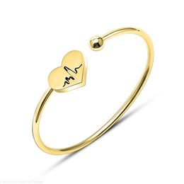 ECG Stainless Steel Bracelet Bangles Gold Plated Open Cuff Heart Bracelets Nurse Doctor Jewellery Gift