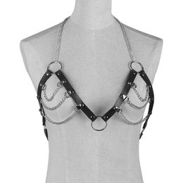 Other European Strap Choker Necklace Bra Chain Bondage PU Leather Harness Belt Punk Night Club Dance DJ Stage Performance Body