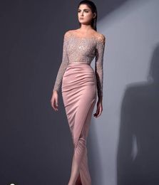 Evening dress Yousef aljasmi Jennifor Jumpsuit Kendal Jenner Women dress Kim kardashian Mermaid O-Neck Pink Long sleeve Appliques Sheath