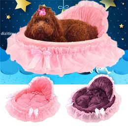 JH Princess Dog Bed Soft Sofa For Small Dogs Pink Lace Puppy House Pet Doggy Teddy Bedding Cat Dog Beds Nest Mat Kennels