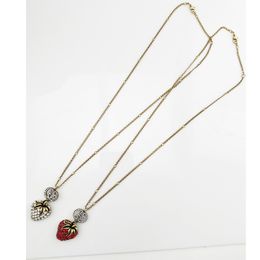 signature necklaces UK - Wind double strawberry Crystal Necklace women's sweater chain Signature deals