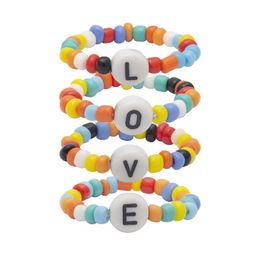 4pcs Set Handmade letter love Rings For Women Girls Creative Ethnic Style Colourful Rice Bead Ring Gifts for Girlfriend