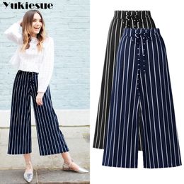 streetwear striped women's pants capris with high waist wide leg pants for women trousers woman pants female Plus size 6XL 210519