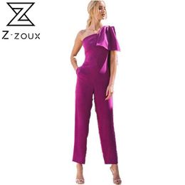 Women Jumpsuit One Shoulder Bow Rompers Womens Asymmetry Sleeveless High Waist Ankle-Length Autumn 210524