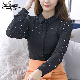 Spring and Autumn Korean Fashion Clothing Long Sleeve Chiffon Blouse Office Ladies Tops White Polka Dot Shirt Women 6617 50 210521