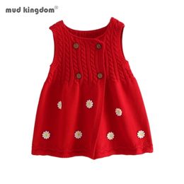 Mudkingdom Baby Girls Knitted Dress for Children's Kids Vest Sweater Cardigan Clothes Elegant Princess Dresses 210317