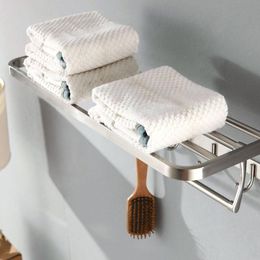 Towel Racks Vidric DIY 304 Stainless Steel Bath Rack With Hooks Folding Movable Holder Double Rails Bars