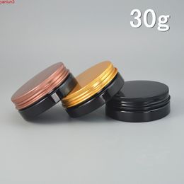60pc/lot 30ml Black Plastic Cosmetic Jar Serum Bottle Gold Brown Aluminum Cap DIY Refillable Eyes Cream Powder Casegood qty