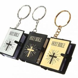 NEWParty Favor Mini English Holy Bible Keychain Religious Christian Jesus Cross Key Chains Lord's Prayer Jewelry For Women Men RRF12172