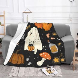 Blankets Halloween Pumpkin Ghost Blanket Flannel Print Scary Nap Multi-function Super Warm Throw For Sofa Office BedspreadsBlankets