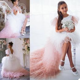 2021 Photoshoot Flower Girls' Dresses Jewel Short Sleeves Little Girls Ruffled Tulle Skirts Formal Wear Kids Birthday Party Dress