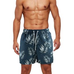 Men Summer Quick Dry Beach Board Shorts Leaf Printed Drawstring Elastic Waist Swim Trunks Male Casual Workout Sports Short Pants X0316