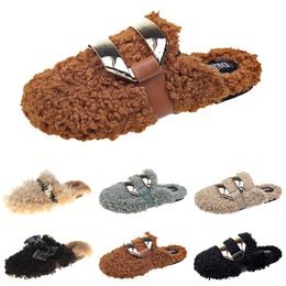Winter Slippers Womens Autumn Chain Metal Newly All Inclusive Wool Slipper For Women Black Outer Wear Plus Big Size Muller Half Drag Shoes Cheaper