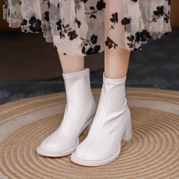 Women Autumn White Boots Chunky Heel Mary Jane Big Head Platform Ankle