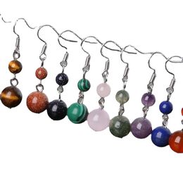 Mix color 6mm+10mm Earrings for Women Natural Beads Stone Dangle Long Lady Earring Jewelry
