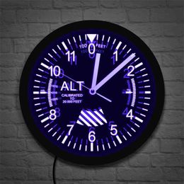 Altimeter Neon Sign LED Wall Clock Altitude Meter Tracking Pilot Air Plane Altitude Measurement Modern Wall Clock Watch Gag Gift 210401