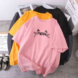 O-neck Japan Anime Lady Clothing Funny Woman T-shirts Cats Loose Harajuku Short Sleeve Female Tees Streetwear K-pop Camisetas G220228