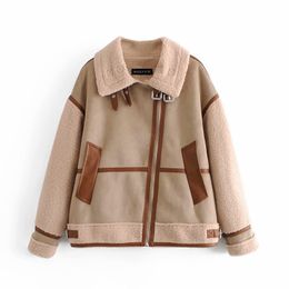 Winter Women Keep Warm Splicing zipper Overcoat Female Fashion Simplicity Long Sleeve Lapel Coat 210520