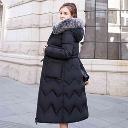 Women Winter Coat Female Both Sides Can Be Worn Jacket Long Parka Hooded Fur Collar Padded Thick Slim Jackets Parkas 210819