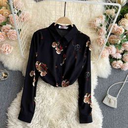 Spring Ladies Blouse Female Lapel Single-breasted Temperament All-match Age Reduction Printing Blusa Base Shirt GK536 210507