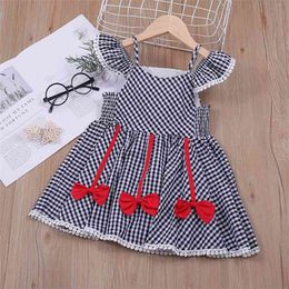 Summer Kids Clothes Children's Dresses Princess Costume Plaid Bowknot Clothing For Girls 2-6 Years 210528