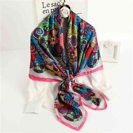 2021 Summer Silk Square Scarf Head Wraps Female Neckerchief Women Bandana Print Fashion Lady Shawl Foulard Large Hijab 135x135cm