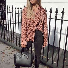 Foridol leopard print autumn winter blouse shirt women long sleeve khaki ladies office blouse tops plus size tops 210415