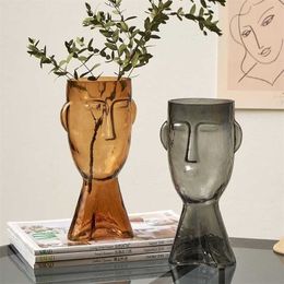 Glass Vase Human Head Model Modern Home Decoration Accessories Flower Living Room Decor Terrarium Office Desk Decorative 211215