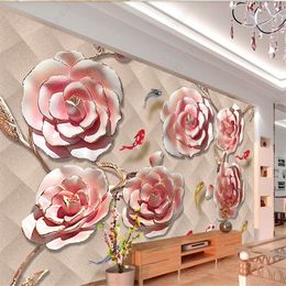 embossed peony wallpapers blooming 3D background wall modern wallpaper for living room