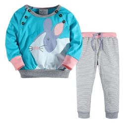 Baby Girl Clothes Suit Spring Autumn Children Outfits 100% Cotton Bunny Girls Sweatshirt Trouser 2-7T Kids Jumpsuit Blouses 210413