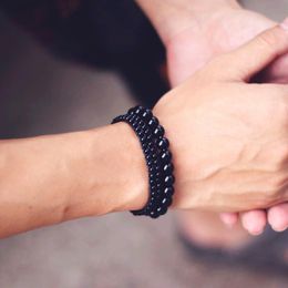 Charm Bracelets 2 Pieces/Pair Men Bracelet Set Black Obsidian Stone Braclet Matching Braslet Adjustable Braided Rope Brazalete Gift For Love