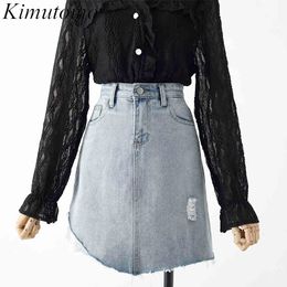 Kimutomo Casual Women Denim Skirt Spring Autumn Female Irregular Patchwork High Waist Skirt Outwear Fashion Korea Chic 210521