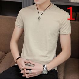 mercerized cotton men's round neck youth summer short-sleeved T-shirt loose half sleeve 210420