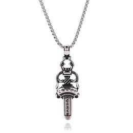 Pendant Necklaces Drop Punk Vintage Metal Sword Necklace Stainless Steel Long Chain Men Jewellery Accessories