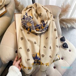 Scarves Winter Warm Floral Cashmere Scarf Women Print Thick Blanket With Tassel Lady Fashion Shawl Wrap Echarpe1