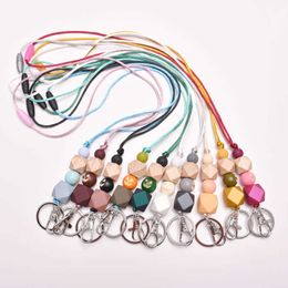 Wooden Bead Halloween Keychain for Women Silicone Acrylic Geometry Beads Pendant Necklace Adjustable Long Key chain Accessory G1019