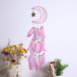 Decorative Objects & Figurines Moon Star Dream Catcher With Feather Handmade Dreamcatchers For Boho Wall Hanging Decoration Ornament Festiva