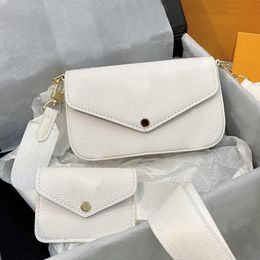 Messenger Bags Women Cross Body Bag Handbag Plain Hasp Advanced Embossing Letter Black White Detachable Wide Shoulder Strap Two Pic