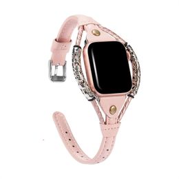 Vintage Bracelet Leather Strap For Apple Watch band 44mm 42mm 40mm 38mm Fashion Handmade Wristbands Iwatch Series 6 5 4 SE Watchband Smart Accessories Loop