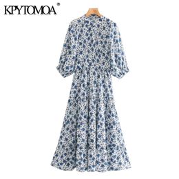 Women Chic Fashion Floral Print Pleated Midi Dress Vintage Half Sleeves Button-up Female Dresses Vestidos Mujer 210416